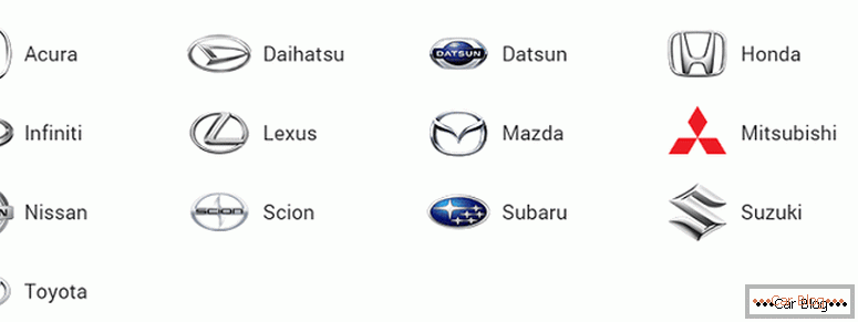 unde să găsească toate mărcile de mașini japoneze și insignele lor cu nume și fotografii